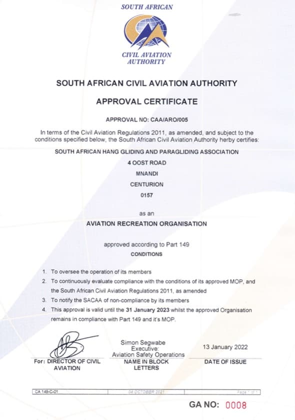 SAHPA ARO Certificate